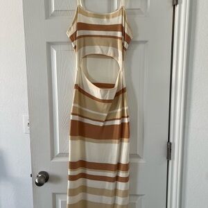 Bohme Cream and Brown Striped Midi Dress